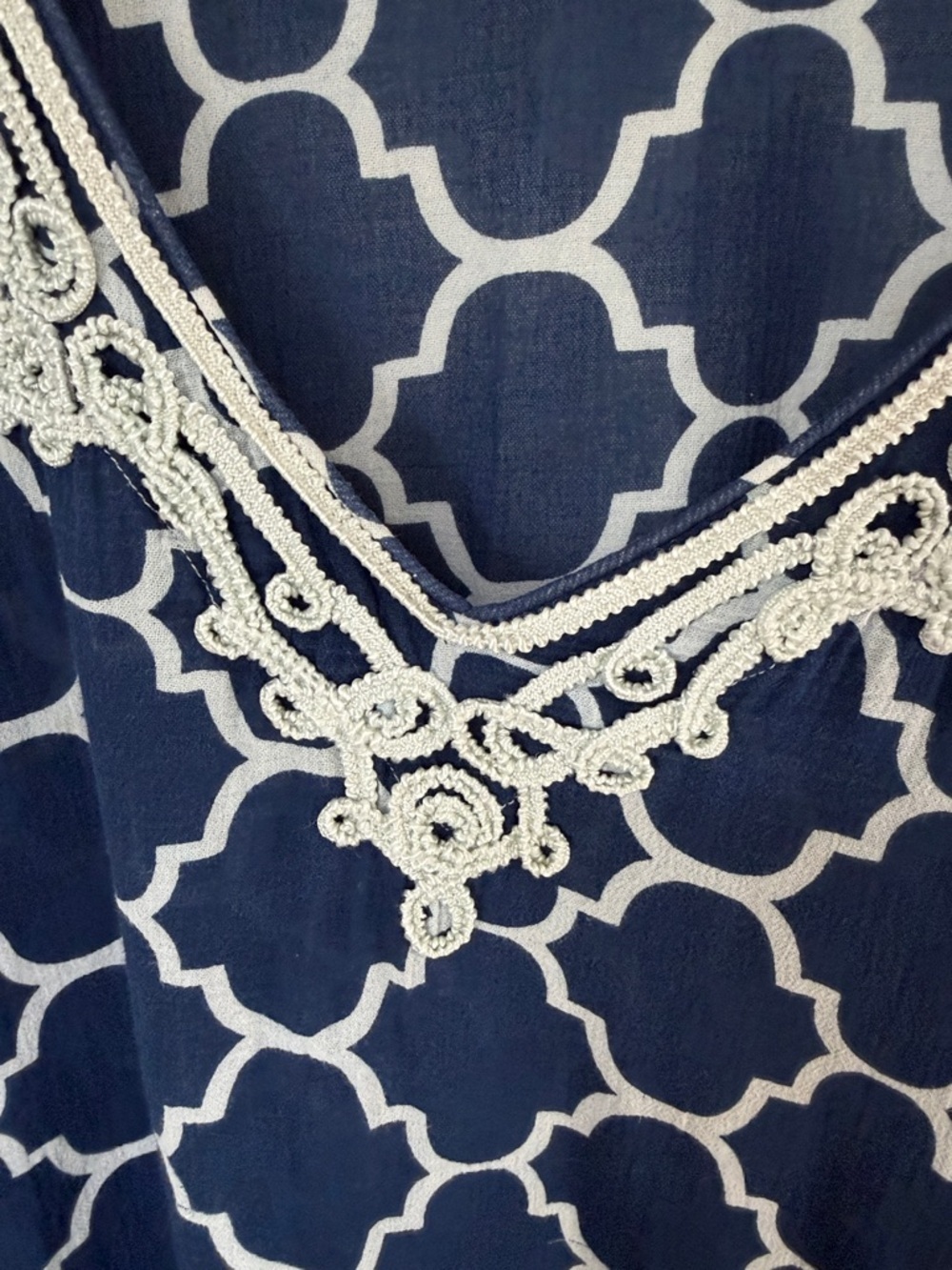 Lands' End Navy and White Patterned V-Neck Tunic swimsuit coverup - Picture 3 of 5
